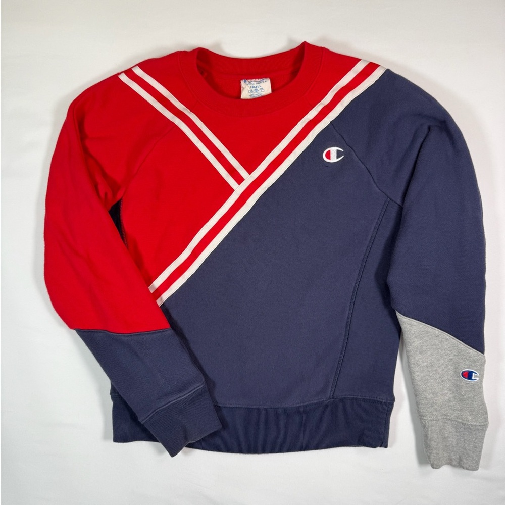 CHAMPION Reverse Weave Colorblock Crewneck Sweatshirt‎ Womens Small Red Blue